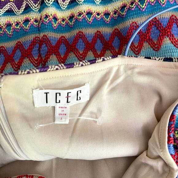 TCEC Boutique Embroidered Stripe Knit Spaghetti Strap Mini Bodycon Dress Large - Picture 8 of 9